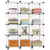 Closet Organizer, 12-Cube Storage Organizer with Rubber Mallet, Portable Closet Storage Shelves, Clothing Storage for Kids, Closet, Bedroom, Office (11.8x11.8x11.8 inch), Transparent White