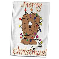 3dRose Merry Christmas Dog Wrapped in Lights - Towels (twl-160507-1)
