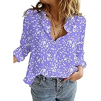 Dokotoo Women's Casual V Neck Alicia Floral Print Roll Up Long Sleeve Chiffon Button Down Blouses Bohemian Top Shirts