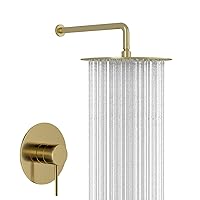 Lordear Gold Rain Shower System 10 Inch,Shower Head Sets Complete,Bathroom Shower Faucet,Stainless Steel Wall Mount Shower Head Combo Including Rough-In Valve Body and Trim