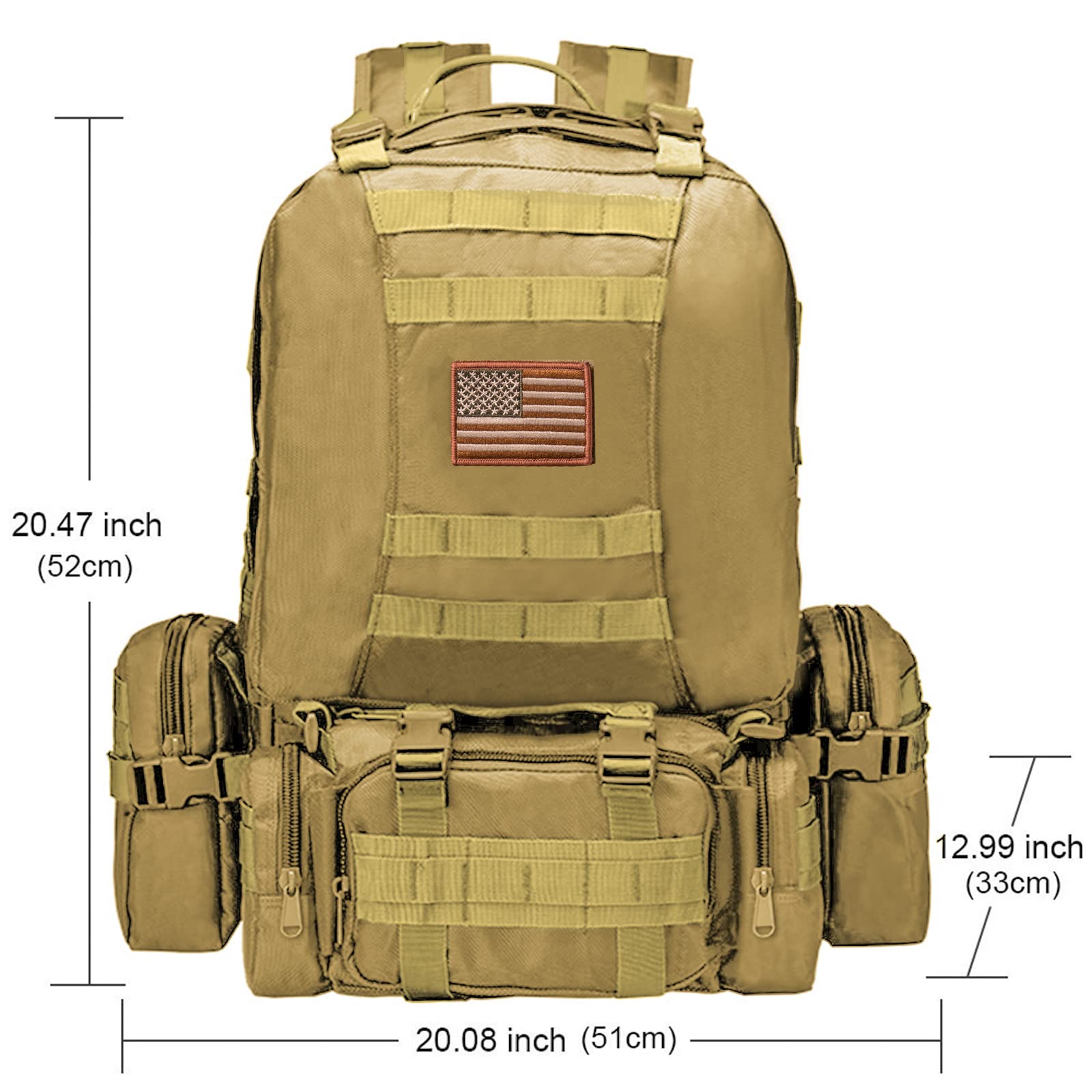 CVLIFE Tactical Backpack (Tan, 40L) Tactical Backpack Military Army Rucksack (Tan, 60L)