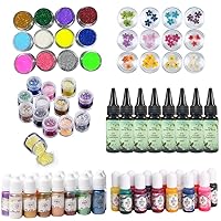 UV Resin Crystal Clear 8x30ml + 28 Pigment Tints Dyes (13 Solid Colors 15 Pearlescent Metallic Glitter) + 36 Decorations Holographic Glitter Dried Flowers, Epoxy Resin Jewelry Making Kit DIY Crafts