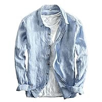 Icegrey Men Casual Beach Top Casual Linen Long Sleeved Shirt Breathable Striped Shirts