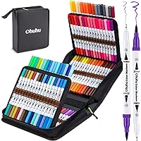Ohuhu Markers for Adult Coloring Books: 100 Colors Brush Pens Dual Brush Fine Tip Drawing Pens Water-Based Coloring Markers for Calligraphy Bullet Journal with Carrying Case -Maui (White Package)