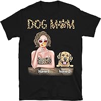 Custom Women's Dog Mom T Shirt, Personalized Shirt Funny Dog Lovers Shirts, Dog Mom Shirt, Gift for Mom, Grandma, Just A Girl Who Loves Dog T Shirt, Multicolored
