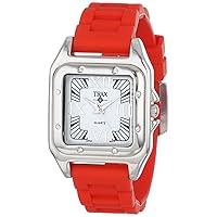 Women's Posh Square Crystal Bezel Wrist Watch with Roman Numerals Dial and Adjustable Rubber Strap