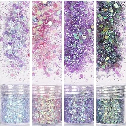 COKOHAPPY Holographic Chunky Glitter Total 80g Body Nail Face Cosmetic Hexagon Chunky Holographic Glitter for Resin Accessories (Mermaid)
