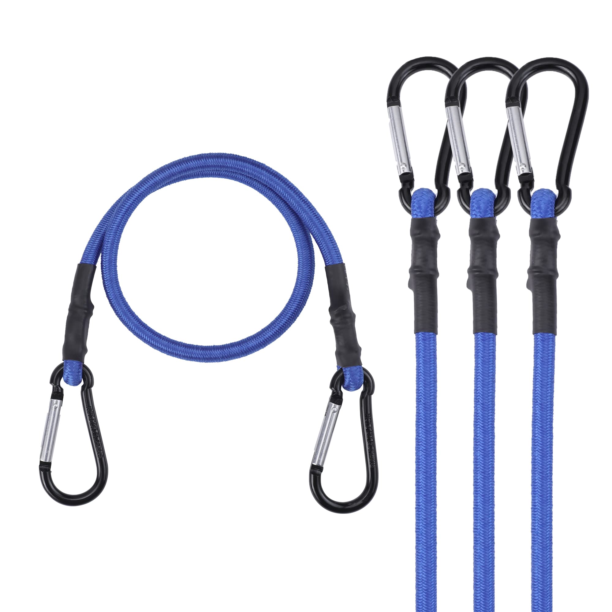 WORKPRO Bungee Cord with Aluminum Alloy Hook, 4 Pack Superior Rubber Heavy Duty Straps Strong Elastic Rope for Outdoor Tent, Luggage Rack, Camping, Cargo, Bike, Transporting, Storage (24Inch, Blue)