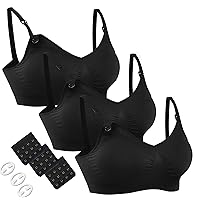 HOFISH Full Bust Maternity Seamless Wireless Nursing Bra 3 Pack Black, Small