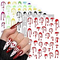 6 Sheets Halloween Nail Art Sticker, Halloween Blood Nail Decals Nail Art Supplies 3D Halloween Blood Fluorescent Water Drop Nail Stickers Decal for Halloween Nail Design Manicure Decoration Accessories
