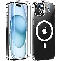 MOZOTER Magnetic for iPhone 15 Case,[Compatible with Magsafe][Anti Yellowing][Glass Screen Protector & Camera Lens Protector] Slim Thin Shockproof Case for iPhone 15,6.1 inch-Clear