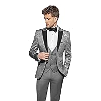 Mens Jacquard Suits Jacket Blazer 3 Piece Set Slim Fit Suit Tuxedo Daily Business Blazer Groomsman for Wedding