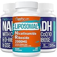 2000 MG Liposomal Nicotinamide Riboside 1 Pack Bundle with NADH 50mg + CoQ10 200mg + D-Ribose 150mg Supplement 2 Pack