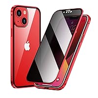 Guppy Compatible with Anti Peeping Case for iPhone 14 Plus Magnetic Glass Case Built-in Camera Lens Protector Privacy Screen Glass Protector Bumper Case Anti peep Cover with Lock Red