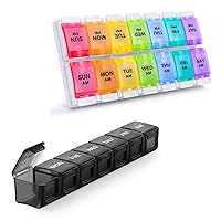 2 Pack Weekly Pill Organizer, Sukuos Large Daily Pill Case 7 Day for Pills/Vitamin/Fish Oil/Supplements, BPA Free Medicine Organizer Box