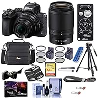 Nikon Z50 DX-Format Mirrorless Camera with Z DX 16-50mm f/3.5-6.3 VR and Z DX 50-250mm f/4.5-6.3 VR Lenses - Bundle with Camera Case, 64GB SDXC Card, Tripod, 62/46mm Filter Kit, Pro Software + More