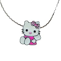 Hello Kitty Pink Dress Pink Bowknot Enamel on Metal Happy Birthday Holidays Valentine Merry Christmas Gifts. Chain (style varies) included.