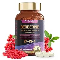 27-in-1 Berberine Supplement with Ceylon Cinnamon, Milk Thistle - Berberine 6000mg - Support Immune System, Better Figure, Liver and Gut Health, Vegan Supplements for Men & Women - 120 Capsules