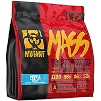 Mutant Mass Weight Gainer Protein Powder – Build Muscle Size and Strength with 1100 Calories – 56 g Protein – 26.1 g EAAs – 12.2 g of BCAAs – 5 lbs – Cookies & Cream
