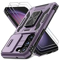 DEERLAMN for Samsung Galaxy S23 Case with Slide Camera Cover+Screen Protector(2 Packs),[Magnetic Kickstand] [Camera Protection] Military Grade Shockproof Heavy Duty Protective Cover-Deep Purple