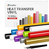 Heat Transfer Vinyl Bundle （12 Roll）-12” x 5ft Iron on Vinyl Roll for Shirts,HTV Vinyl for Silhouette Cameo, Cricut, Easy to Cut & Weed…
