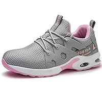 Steel Toe Shoes for Women Indestructible Safety Work Shoes Air Cushion Lightweight Breathable Utility Sneakers Puncture-Proof Slip-Resistant Composite Toe Footwear
