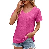 Womens Tops V Neck Eyelet Embroidery Tops Summer Fashion Clothes Loose Fit Casual Short Sleeve Blouse T Shirts