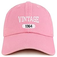 Trendy Apparel Shop Vintage 1964 Embroidered 60th Birthday Soft Crown Washed Cotton Cap