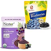 Nestor Organic Amazon Wild Acai Powder 7.4oz and Dried Blueberries 16oz (2 Pack)