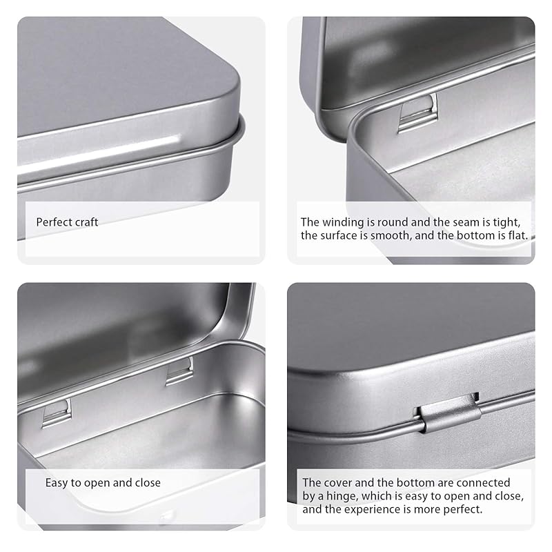 10 Pack Metal Rectangular Empty Hinged Tins Box Containers 3.75 by 2.45 by  0.8 Inch Silver Mini Portable Box Small Storage Kit Home Organizer (10