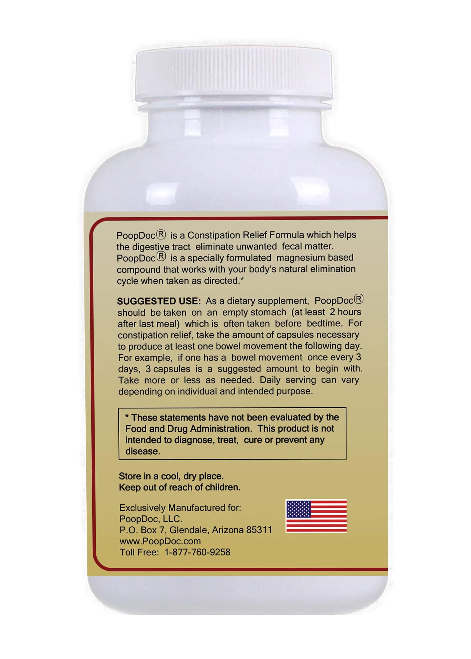 Poopdoc Constipation Relief Formula #1 (Large Bottle - 180 Cap)