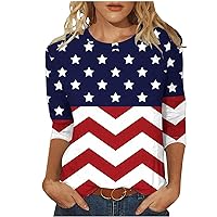 3/4 Sleeve Patriotic Shirts Women 4th of July Tee Tops 2024 Summer Crewneck Trendy Casual Loose Festival Gift Blouse