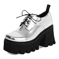 Women Goth Platform Booties Chunky High Heels Ankle Boots Square Toe Lace Up Oxford Shoes