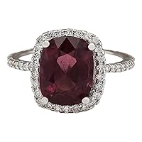 4.62 Carat Natural Red Garnet and Diamond (F-G Color, VS1-VS2 Clarity) 14K White Gold Cocktail Ring for Women Exclusively Handcrafted in USA