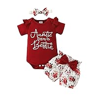 Cute Crop Top Girl Toddler Girls Short Sleeve Romper Tops Floral Print Shorts 2PCS Set&Outfits New Born Baby Clothes for Girl (Red, 0-3 Months)