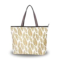Yellow Leaves Shoulder Handle Polyester Handbags for Women Large