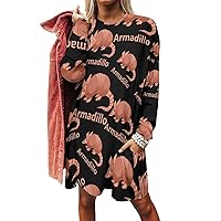 Cartoon Armadillo Women's Long Sleeve T-Shirt Dress Casual Tunic Tops Loose Fit Crewneck Sweatshirts with Pockets
