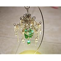 Luxury Mini Chandelier Emerald and Clear Color Crystal Beads with Led Base Suncatcher Wind Chimes Hanging Drops Baby Doll House Garden Decor
