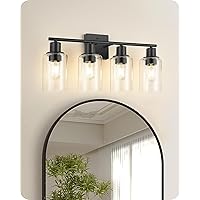 4-Light Black Bathroom Light Fixture, Vanity Light Over Mirror with Clear Glass Shade, Modern Sconce Wall Lighting with Metal Base, for Mirror Bedroom Powder Room Hallway, Black B04BD05