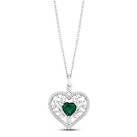 Choose Your Gemstone CZ Daimond Necklace in Tree of Life Heart Shape with Sterling Silver Prong Setting Engagement Jewelery for Women & Girls 18