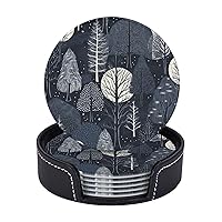 Drink Coasters Set of 6 Leather Coasters Spill Protection for Table Desk Cute Drink Coasters for Cup with Trees and Snow Heat Resistant Coffee Coasters for Wooden Table Desk Kitchen Office
