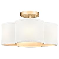 Gold Semi Flush Mount Ceiling Light, Close to Ceiling Light Fixtures with Fabric Shade in Quatrefoil Shape, Farmhouse Brass Ceiling Light for Kitchen Dining Hallway Bedroom, AD-22007-4SF-GD