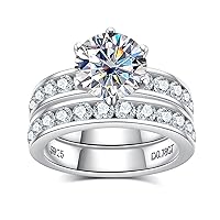 Moissanite Wedding Rings Bridal Sets, 4.48CTTW D Color VVS1 Round Cut 925 Sterling Silver Engagement Rings Wedding Band for Women
