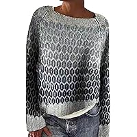 Womens Novelty Print Vintage Jumper Long Sleeve Knit Pullover Sweater Tops