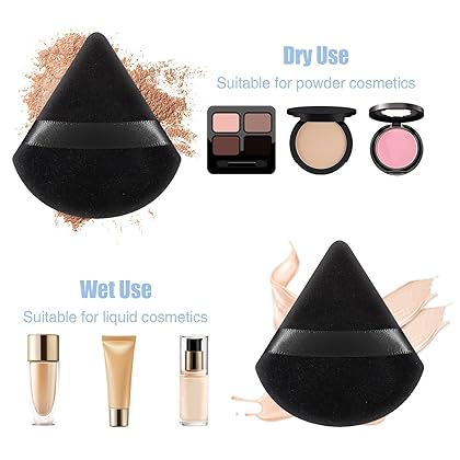 Pimoys 6 Pieces Powder Puff Face Soft Triangle for Loose and Body Powder, Velour Makeup and Foundation Blending Sponges Set Beauty Blender Tools(Black)