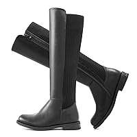 Women's Knee High Boots Flat Low Heel Stretchy Round Toe with Side Zipper