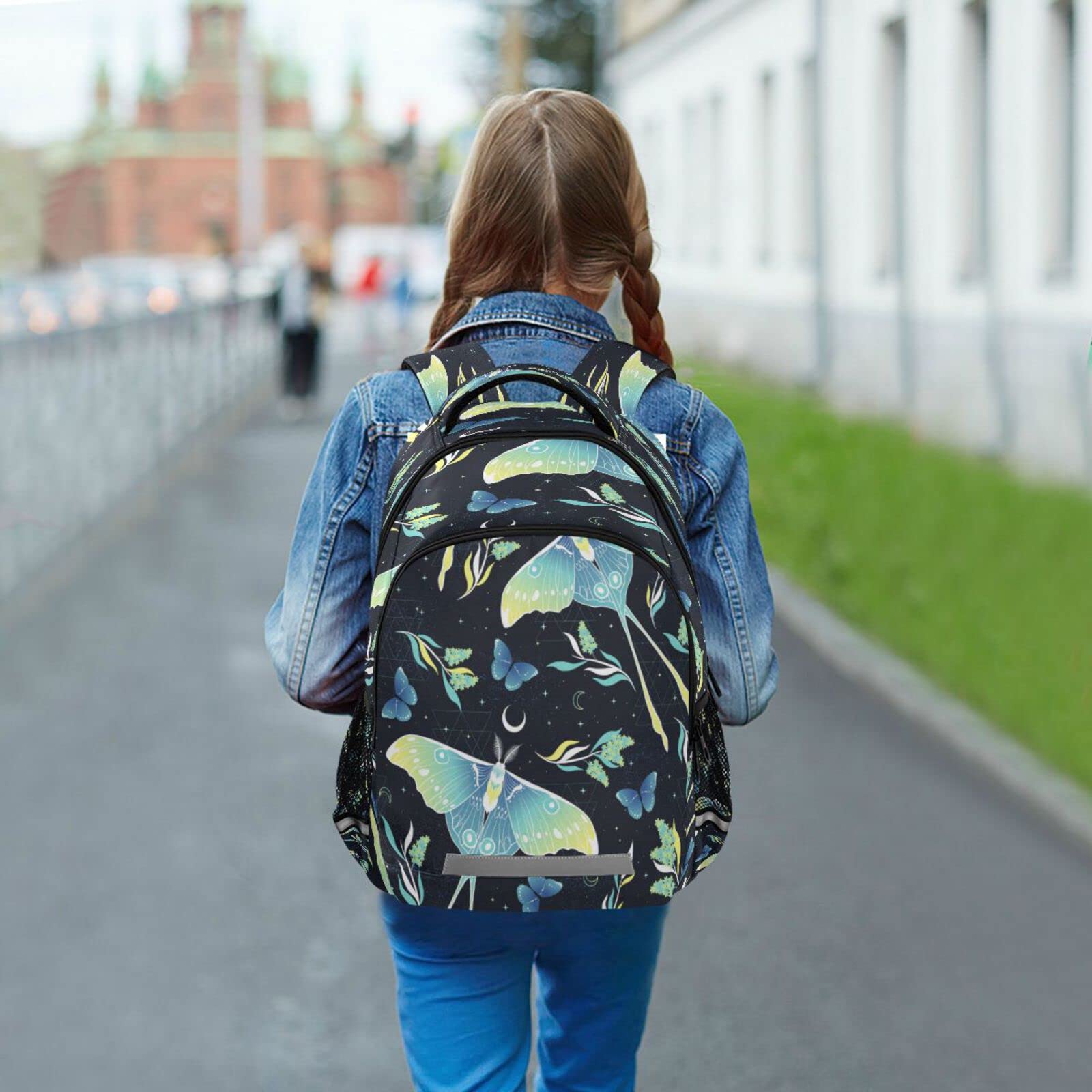 Teal Moth Butterfly Backpacks Travel Laptop Daypack School Book Bag for Men Women Teens Kids