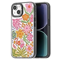 Compatible for iPhone 15 Case Cute Aesthetic - Durable Fashion Funny Phone Case - Girly Passion Flower Pattern Print Cover Design for Woman Girl 6.1 inches Black