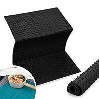 Silicone Dish Drying Mat for Kitchen Counter - 24” x 16” Trifold Design Silicone Drying Mat for Dishes - Collapsible Silicone Dish Mat - Foldable Dish Drainer Mat for Kitchen Counter (Black)