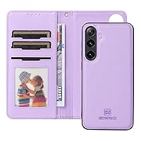 Compatible with Samsung Galaxy S24 Plus Wallet Case Detachable Back Case with Card Holder/Wrist Strap, PU Leather Flip Folio Case with Magnetic Stand Shockproof Phone Cover (Color : Purple)